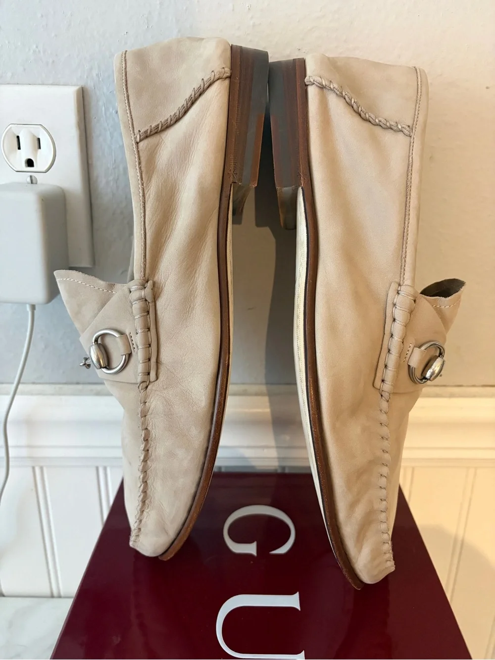 Gucci Men's Cream Leather Horsebit Loafers